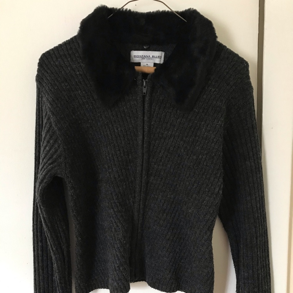 90’s faux fur collared  Wool  jacket